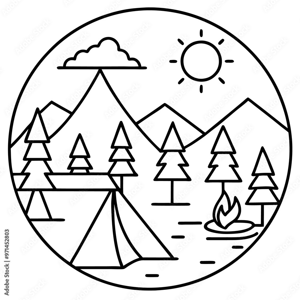summer camping outline coloring book page line art drawing summer camping outline coloring book page line art drawing