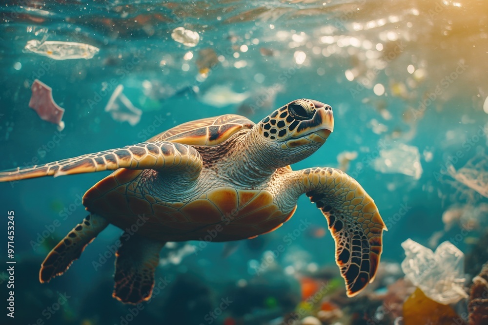 Obraz premium Turtle in Ocean Plastic Debris