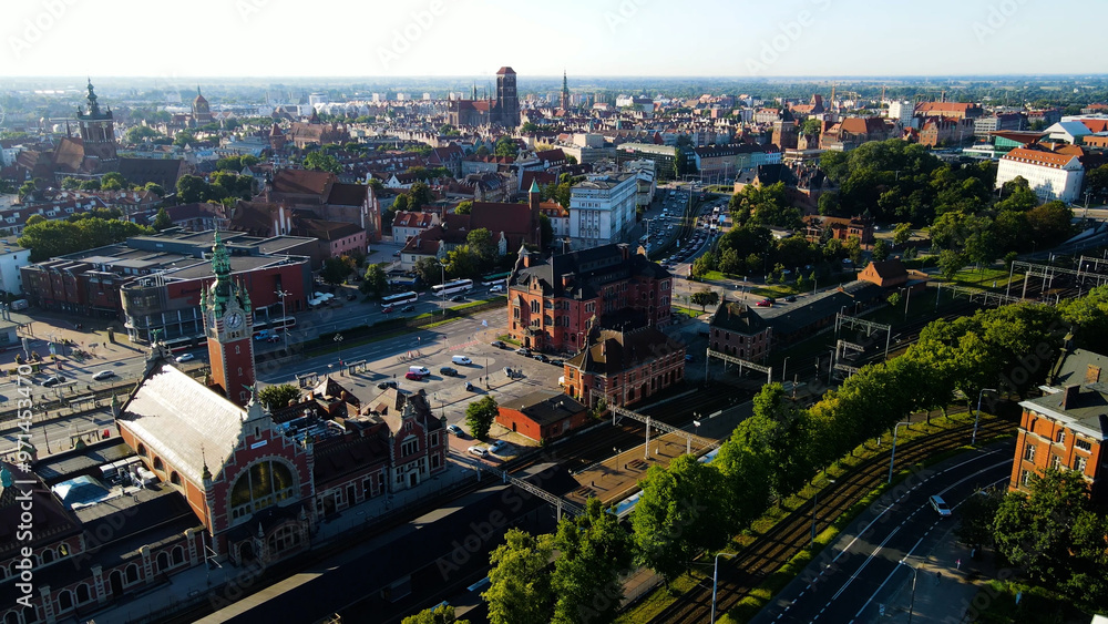 Fototapeta premium city ​​European ancient architecture port city aerial photography Gdansk Poland