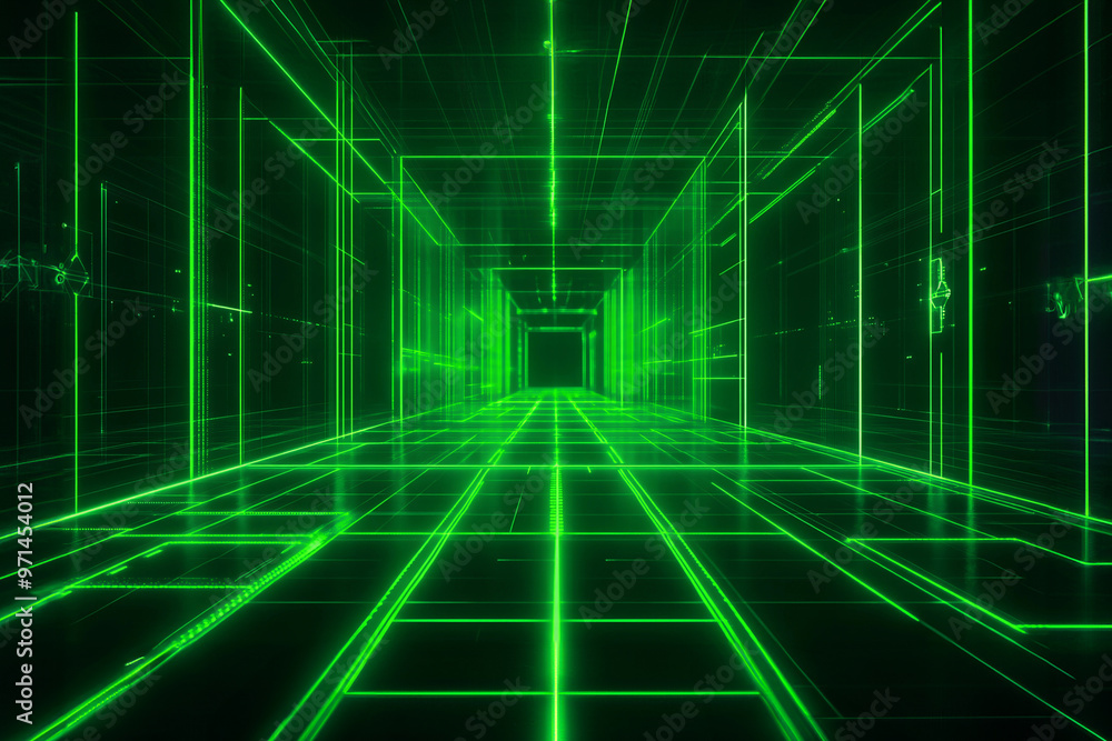 Green light beams futuristic technology abstract background Green light beams futuristic technology abstract background