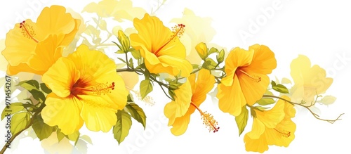 Wallpaper Mural Yellow hibiscus flower artwork set against a white backdrop Torontodigital.ca