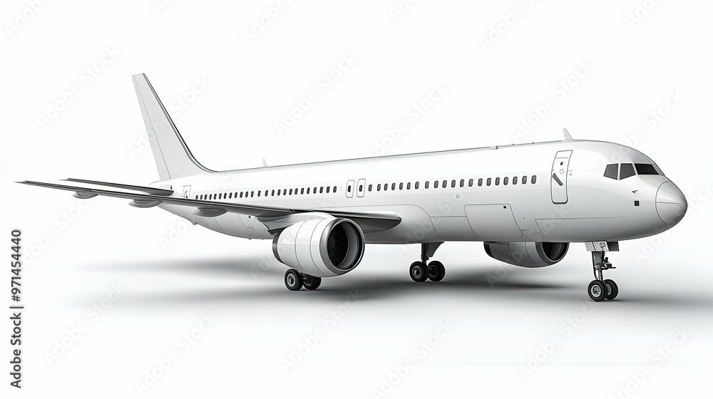 A 3D rendering of a commercial airplane in a minimalist design. A 3D rendering of a commercial airplane in a minimalist design.