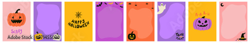 Halloween set of bright colorful cards, template for design, party invitations
