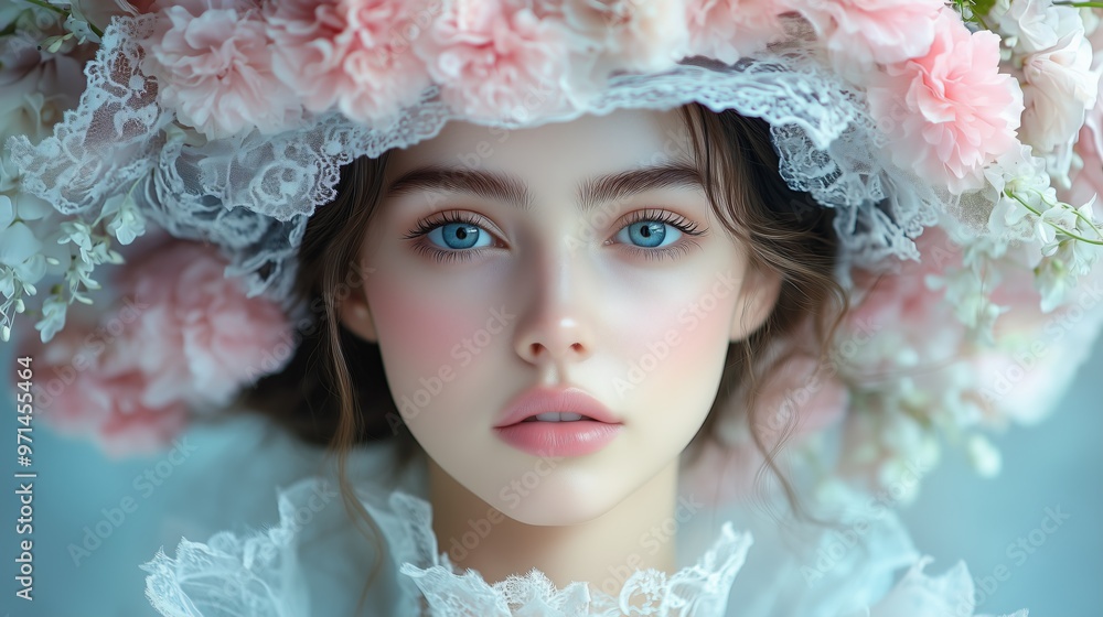The model showcases her beauty on the catwalk, adorned with an elaborate floral crown that enhances her captivating features. She exudes confidence in this elegant setting. The model showcases her beauty on the catwalk, adorned with an elaborate floral crown that enhances her captivating features. She exudes confidence in this elegant setting.