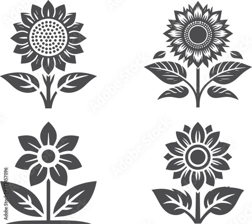 Flowers icon set. Flowers isolated on transparent background. Flowers in modern simple. Cute round flower plant nature collection. Vector illustrator. photo