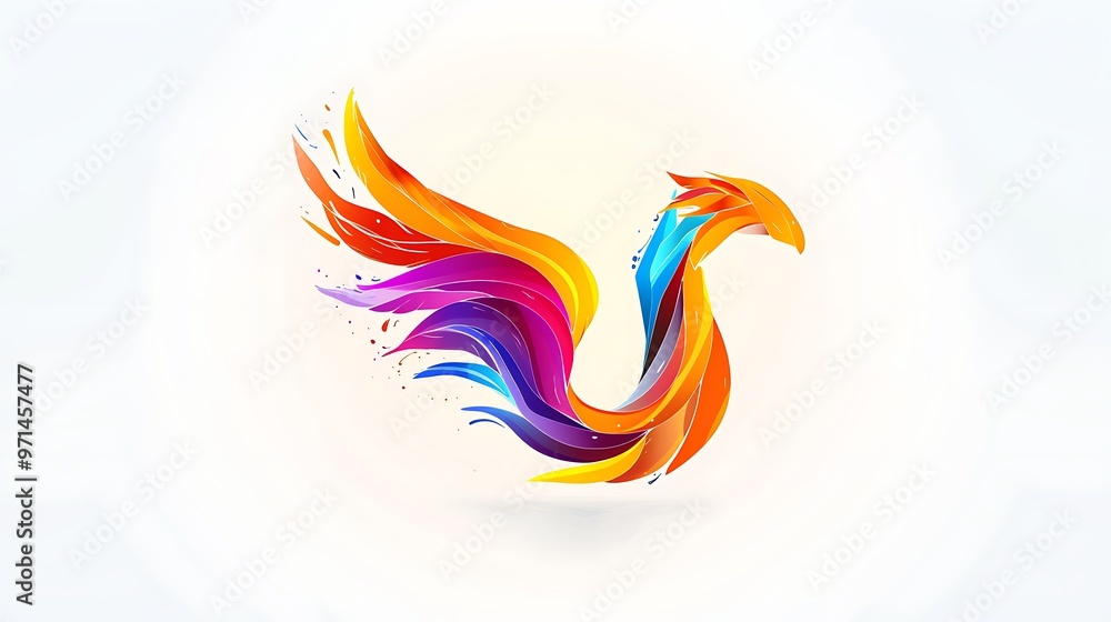 Fototapeta premium Vibrant and varied paint splash logo in multiple colors on a white background.