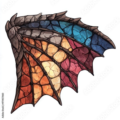 A dragon s wing with intricate patterns, fantasy creature element, digital painting, bold colors, isolated on white background photo