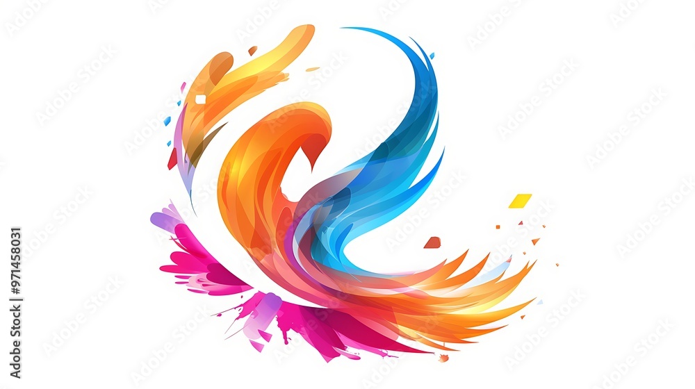 Fototapeta premium Vibrant and varied paint splash logo in multiple colors on a white background.
