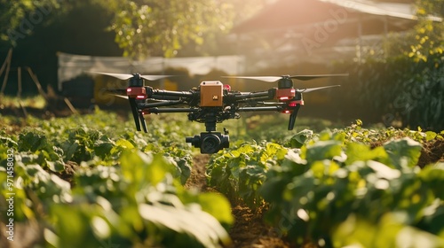 Cutting-edge farm technology with a drone and robotic arm enhancing farm efficiency