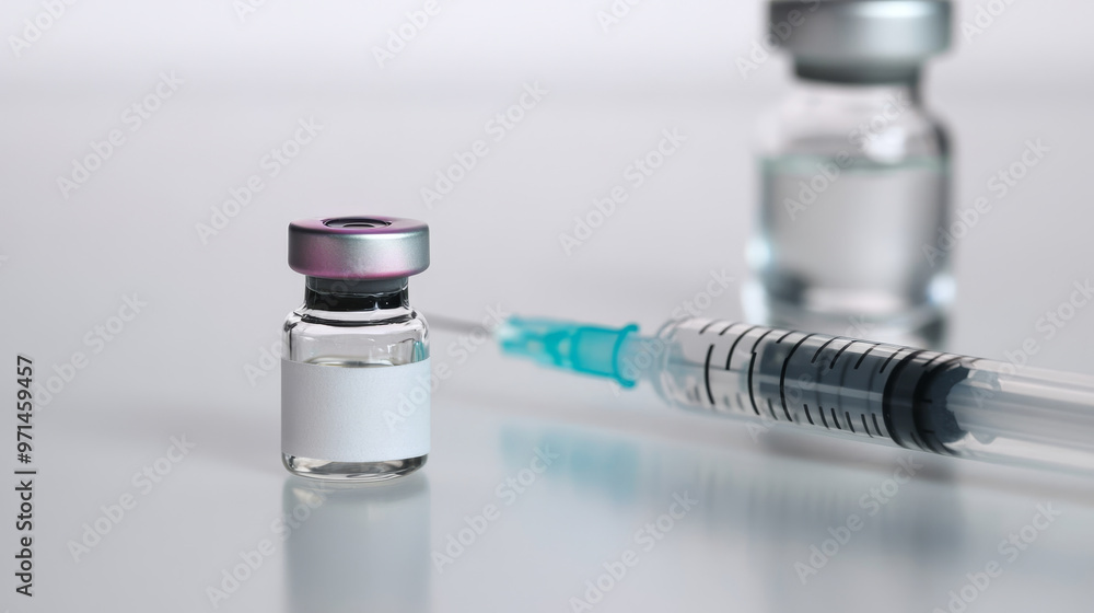 A close-up of a vaccine vial and syringe, representing healthcare and immunization efforts against diseases. A close-up of a vaccine vial and syringe, representing healthcare and immunization efforts against diseases.
