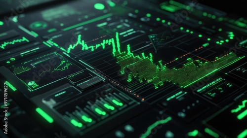 Wallpaper Mural Futuristic Green Data Analysis Screen with Charts and Graphs Displaying Information Torontodigital.ca