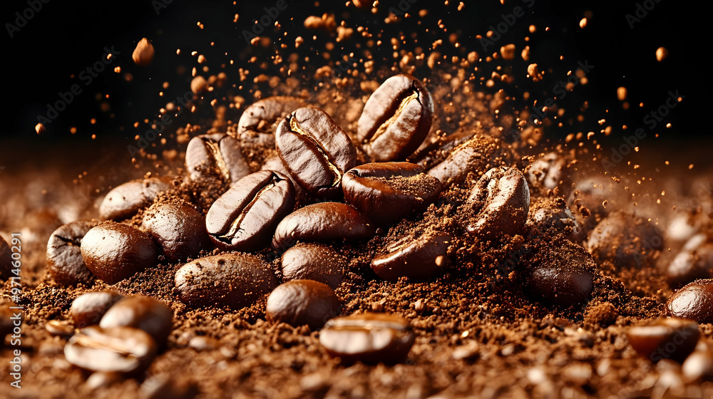 A close-up of coffee beans and ground coffee, showcasing texture and richness. A close-up of coffee beans and ground coffee, showcasing texture and richness.