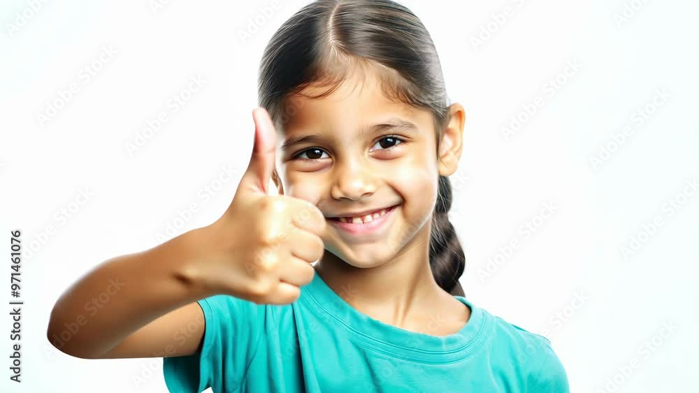 Happy child giving a thumbs up with a bright smile on a white background Happy child giving a thumbs up with a bright smile on a white background
