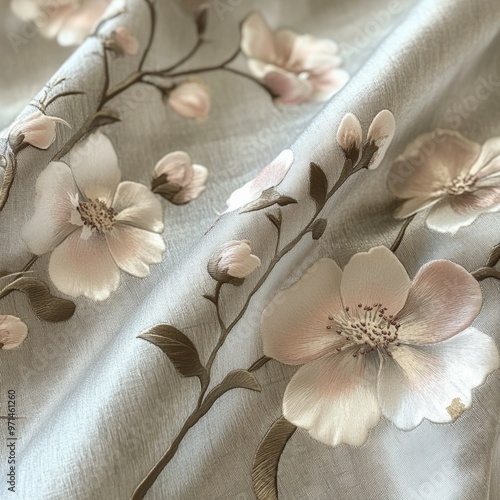 Embroidered Floral Fabric Texture Soft Pastel Colors