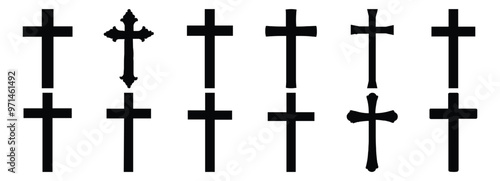 Cross silhouettes set, christian pack of vector silhouette design, isolated background