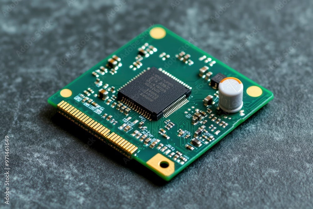 Raspberry Pi 5 circuit board on a grey slate background with generative ai Raspberry Pi 5 circuit board on a grey slate background with generative ai