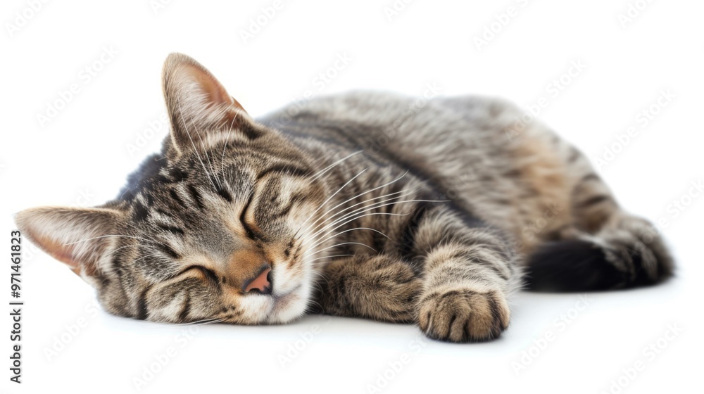 Sleeping Tabby Cat on White Background - Feline Portrait Sleeping Tabby Cat on White Background - Feline Portrait