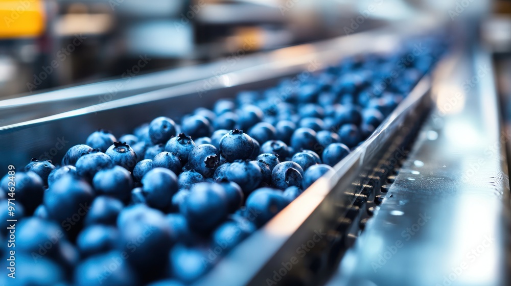 Fototapeta premium Blueberries on a Conveyor Belt