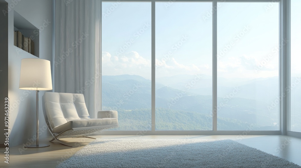 Fototapeta premium Modern Living Room Interior Design with Mountain View