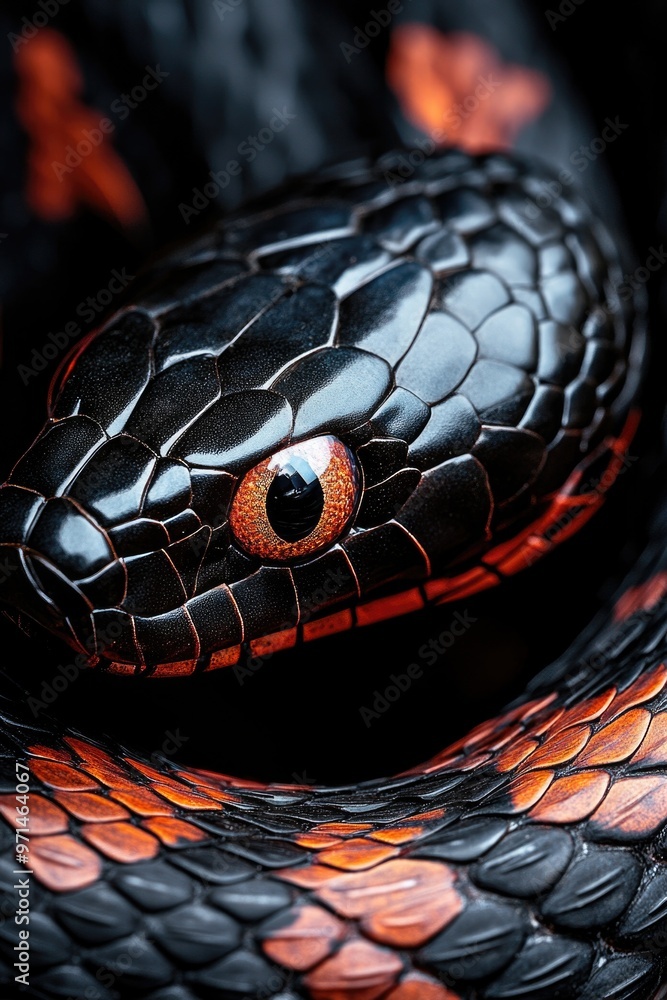Fototapeta premium Close up of black and orange snake