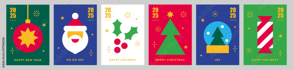 Christmas card templates.Icons in abstract modern geometric flat style.Winter poster set.Christmas ball, Santa, Christmas tree and Snow Globe.Season's greetings.Happy holidays.Vector illustration. Christmas card templates.Icons in abstract modern geometric flat style.Winter poster set.Christmas ball, Santa, Christmas tree and Snow Globe.Season's greetings.Happy holidays.Vector illustration.