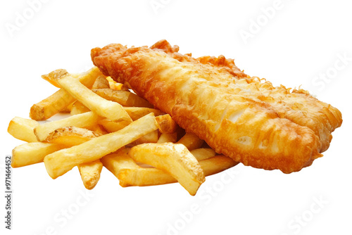 Gourmet fish and chips with seasoned batter isolated on transparent background