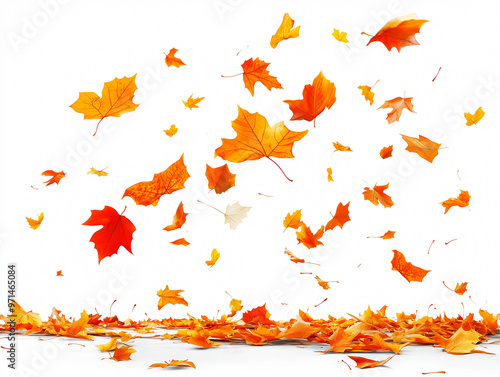 Colorful flying autumn leaves isolated  on white  background