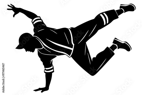 Dynamic Hip-Hop Dancer Breakdancing Silhouette Vector - Exaggerated Pose, Fluid Motion, Bold Lines