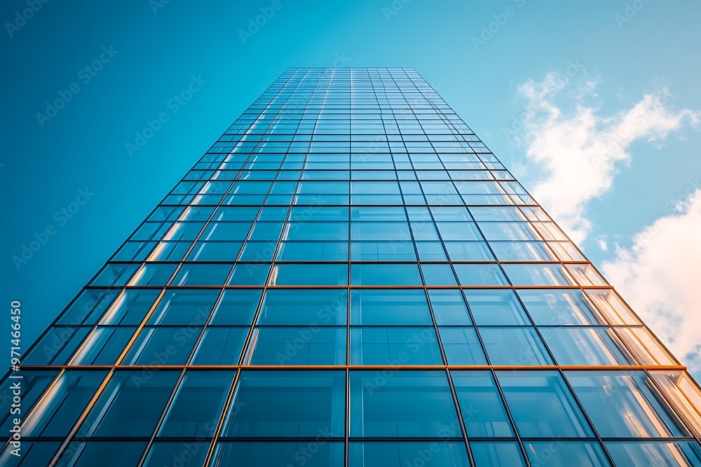 Modern skyscraper corner against a blank sky background Modern skyscraper corner against a blank sky background