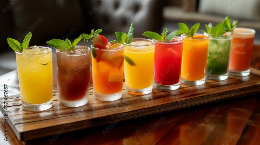 Colorful Summer Drinks with Mint Garnish Colorful Summer Drinks with Mint Garnish