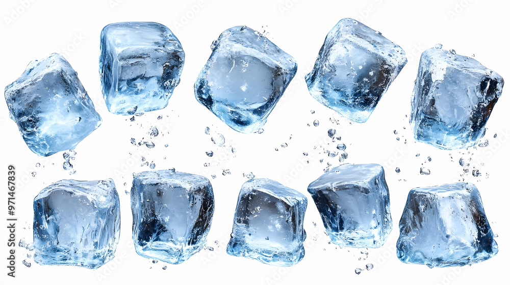 A collection of ice cubes splashing in water, illustrating freshness and coolness. A collection of ice cubes splashing in water, illustrating freshness and coolness.