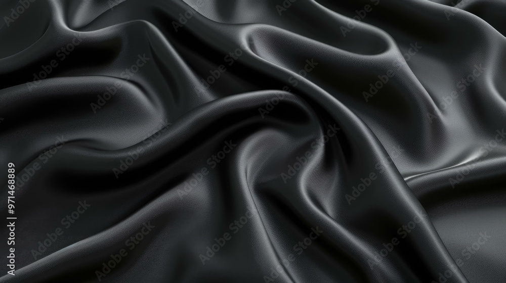 Obraz premium Abstract Black Satin Fabric Texture - Elegant Draped Background