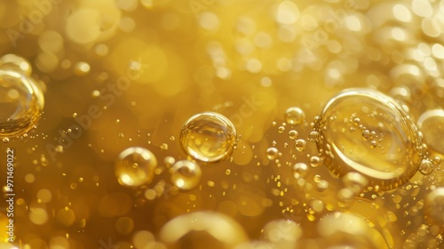 Golden Bubbles: Close-Up Macro Photography of Liquid Gold