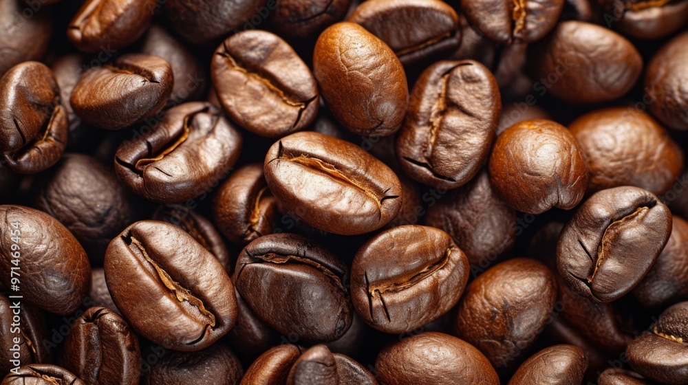 Obraz premium Close-Up of Roasted Coffee Beans: A Rich and Aromatic Experience