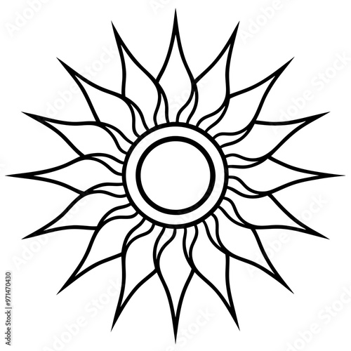 sun with patterns outline coloring book page line art drawing photo