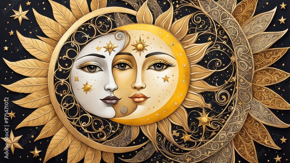 A decorative illustration of a sun and moon face entwined, symbolizing harmony and balance. A decorative illustration of a sun and moon face entwined, symbolizing harmony and balance.