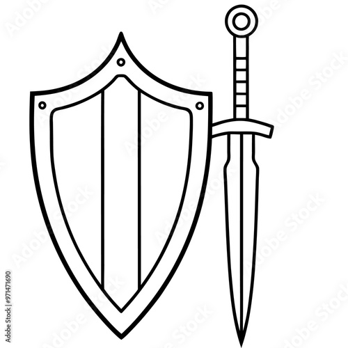 sword shield outline coloring book page line art drawing photo