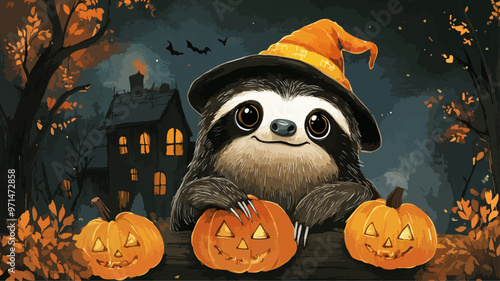 Faultier Sloth Faul Halloween Tier Geisterhaus