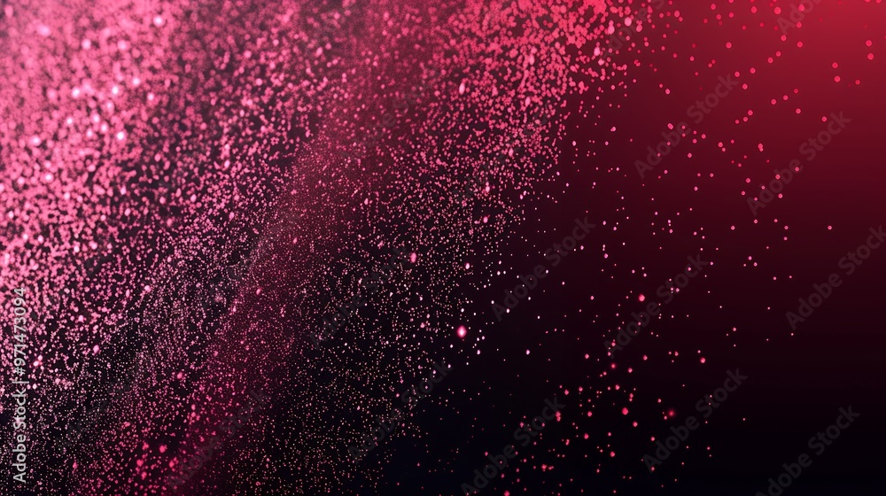Abstract background with red glitter particles and dark background.