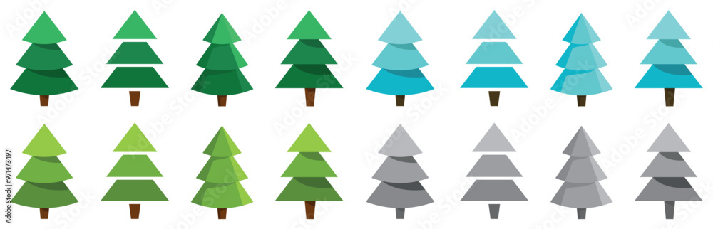 Obraz premium Christmas trees set. Pine icon set. Colorful winter trees collection for holiday xmas and new year. Vector of pine illustration