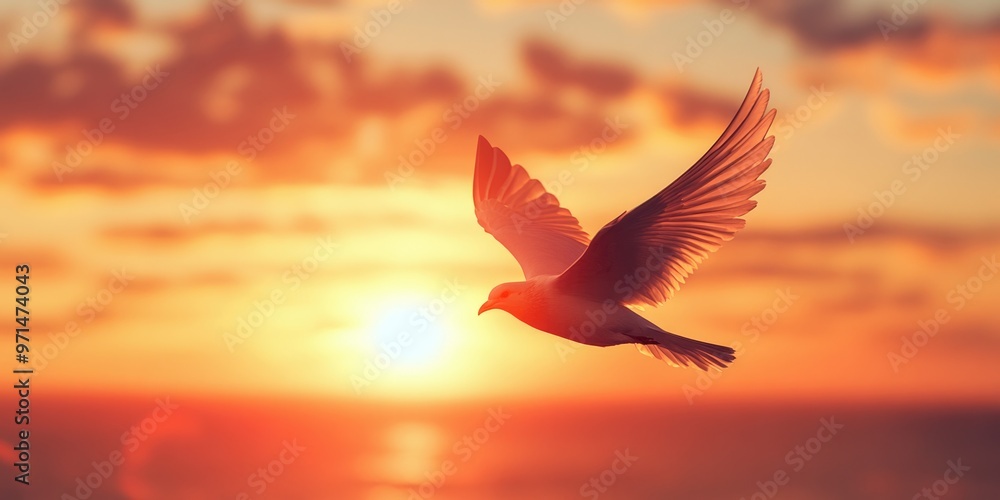 Fototapeta premium Bird in flight with sunset