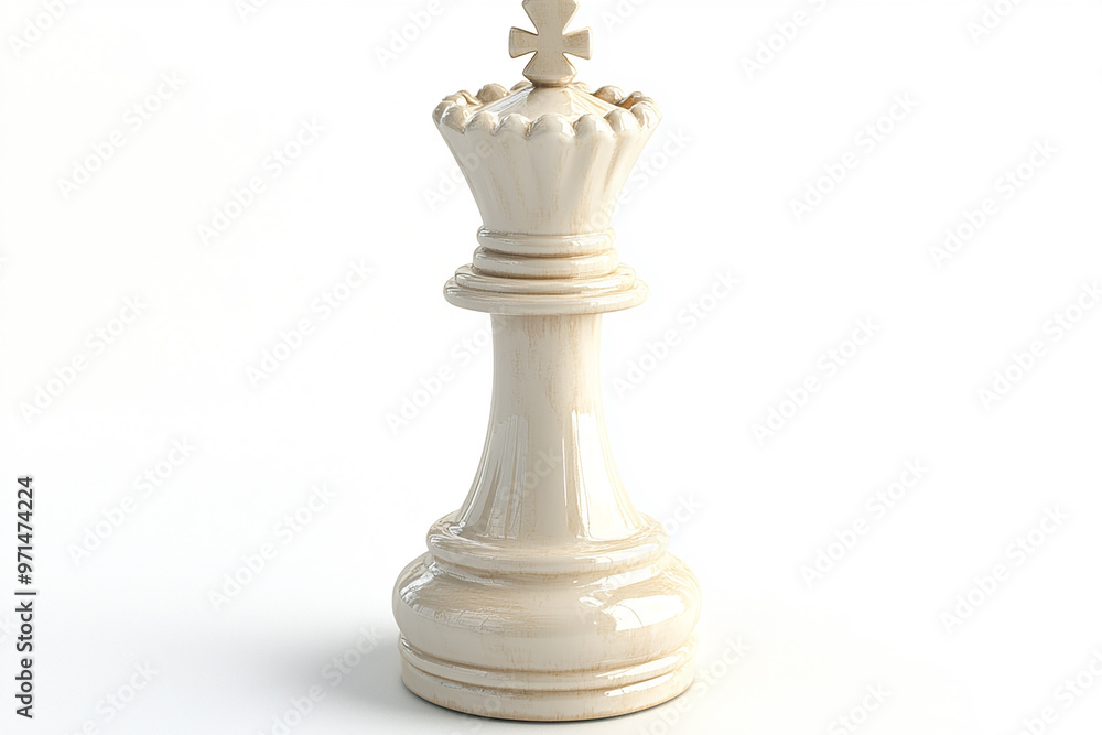 Chess piece queen, made of plastic material, on a white background Chess piece queen, made of plastic material, on a white background