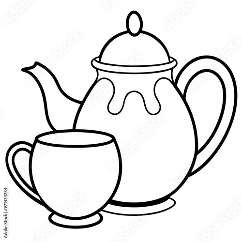 tea set doodle outline coloring book page line art drawing