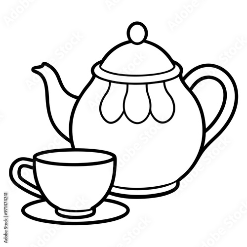 tea set doodle outline coloring book page line art drawing