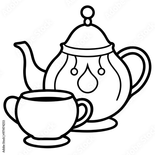 tea set doodle outline coloring book page line art drawing