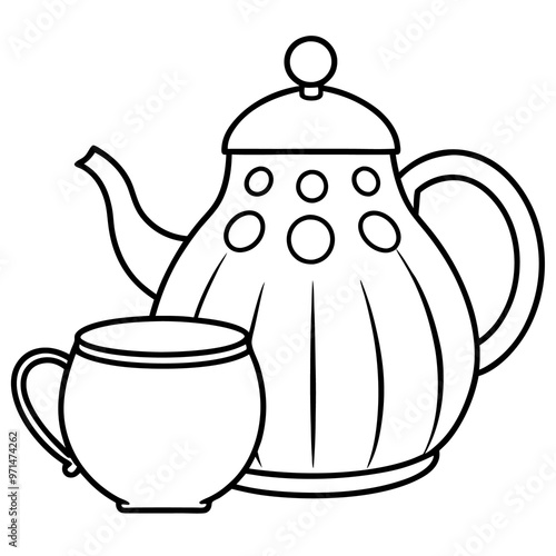 tea set doodle outline coloring book page line art drawing