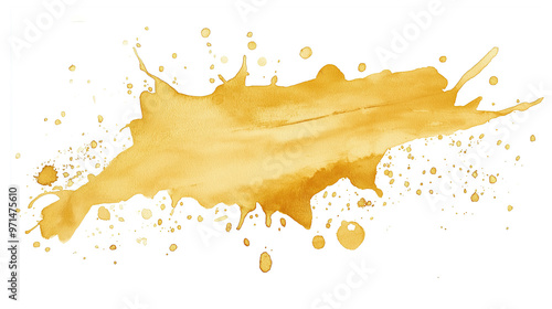 one single yellow watercolor aquarelle abstract splash stain isolated on white background