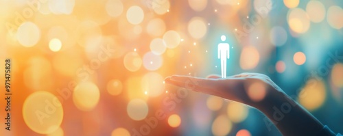 Person touch virtual onboarding icon for human resources , onboarding banner panorama. Generative AI.