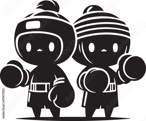 Two cartoons boxing, vector illustration.