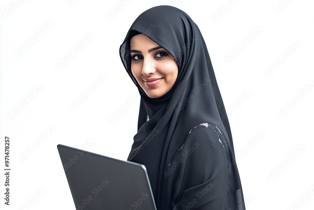 Arabian woman with laptop in hand Arabian woman with laptop in hand